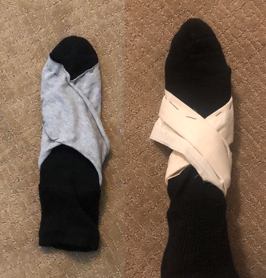 two pictures of prototype ankle support socks